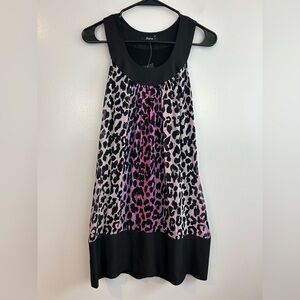 NWT Express 100% Silk Purple Leopard Print Sleeveless A-line Mini Dress Size XS